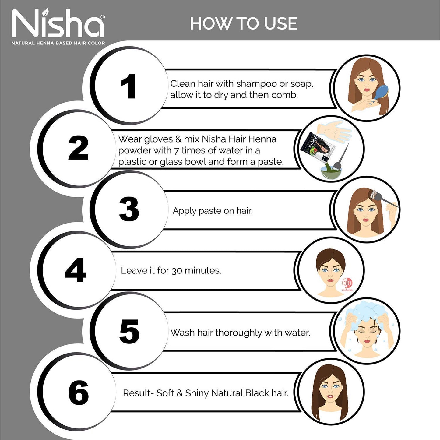 White Smoke Nisha Natural Henna Based Hair Color (Natural Black) 10GM Pack of 10