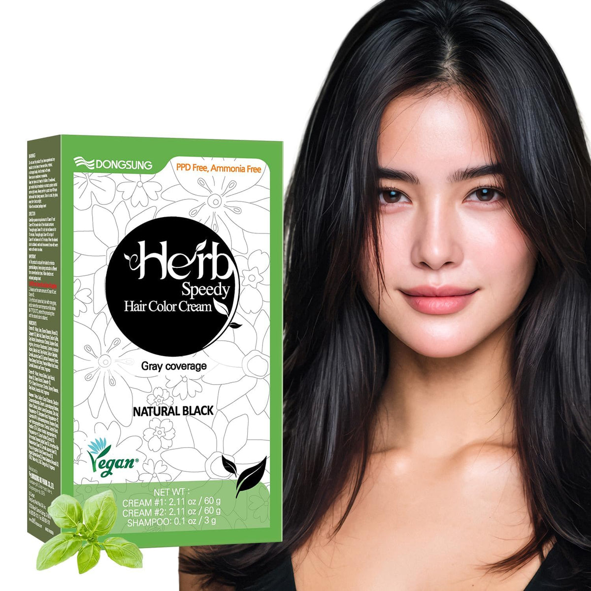 White Smoke Herb Speedy Color Cream (Natural Black 1Pack), Korean Herbal Vegan Hair Dye