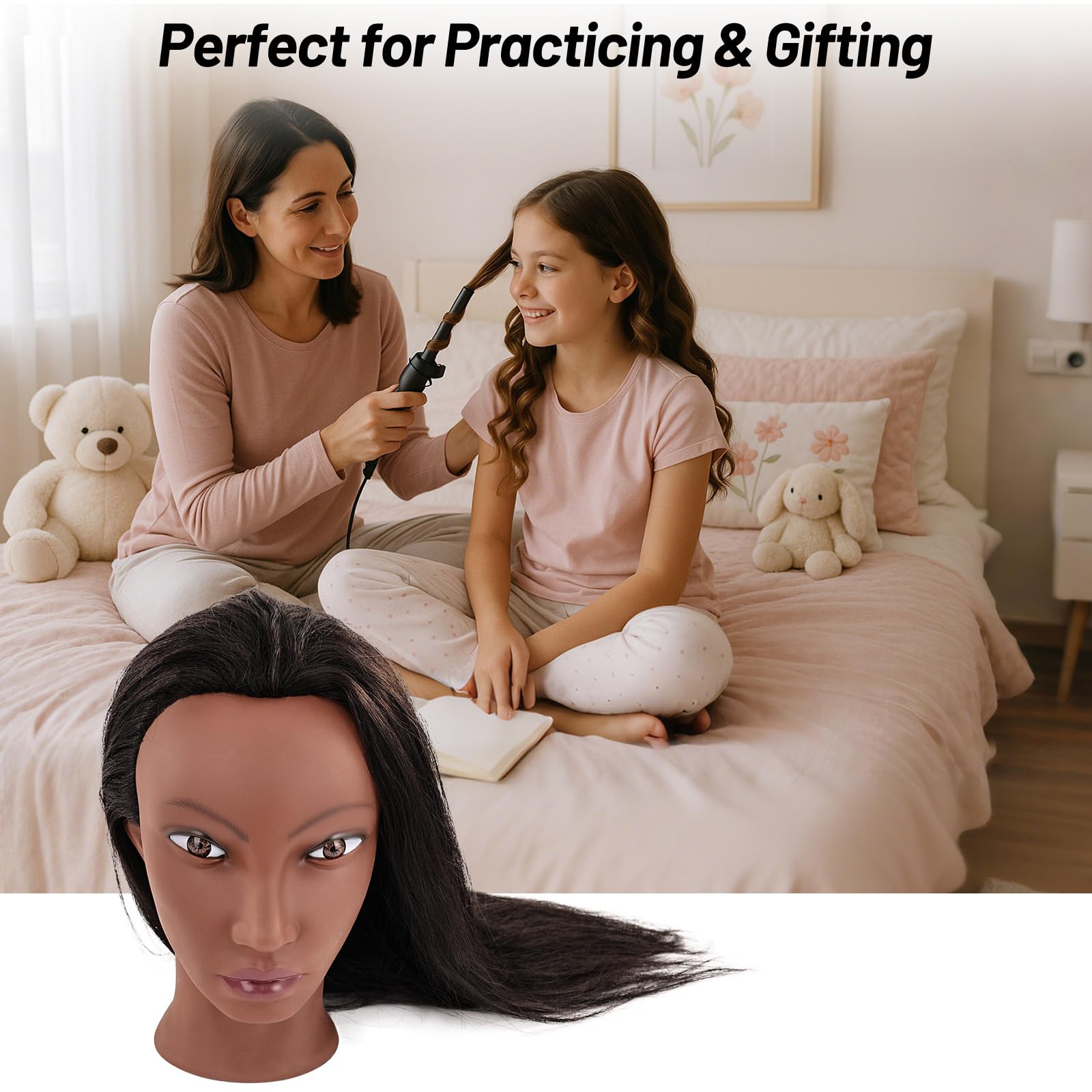 White Smoke Yekavo 20" Mannequin Head Human Hair with Tripod Stand, 90% Real Hair Cosmetology Black Manikin Doll Head for Hairdresser Practice Braiding with Stand Set