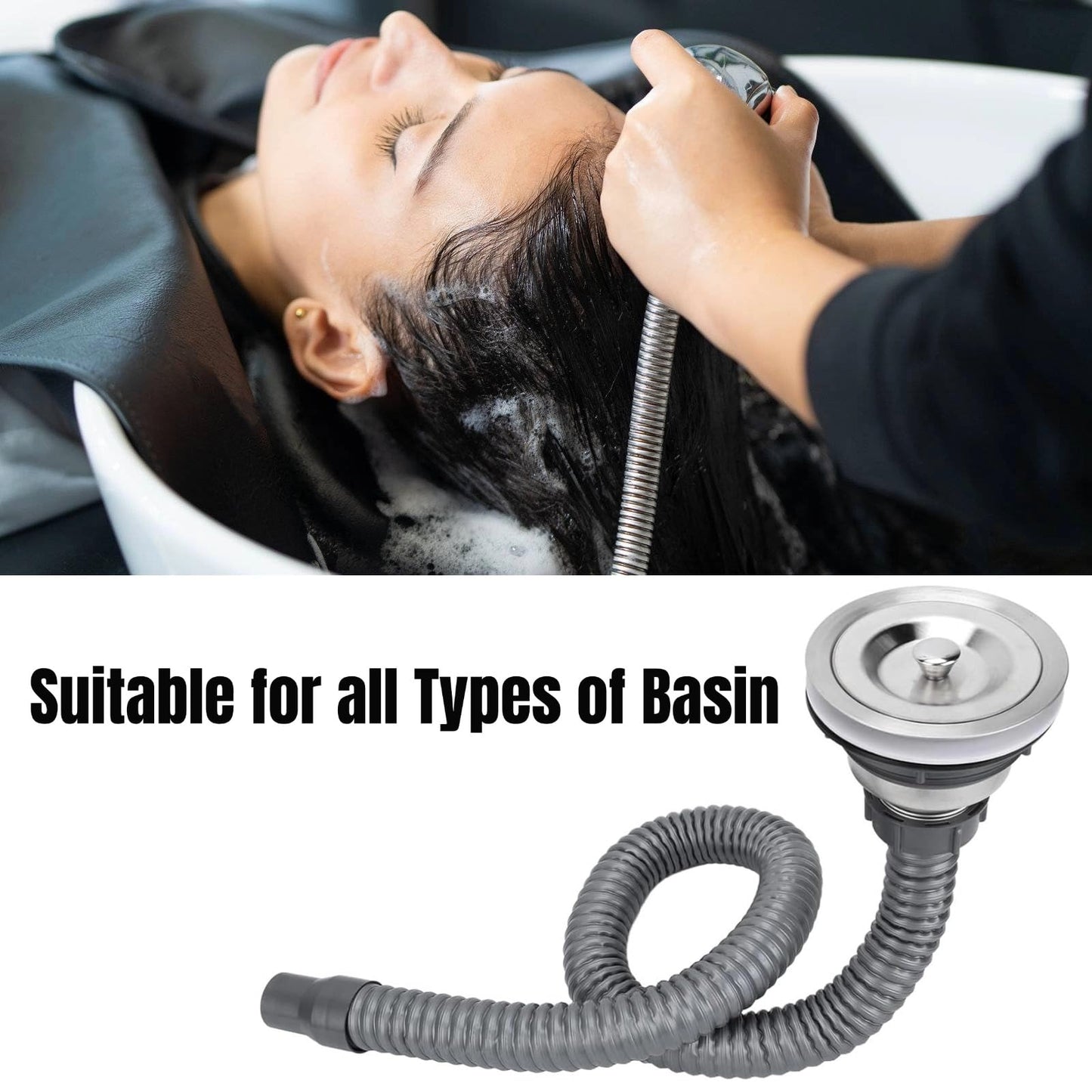 White Smoke Drain Plug Basket Strainer Stainless Steel Sink Plug Kit, Hair Salon Shampoo Basin Drain Plug kit, Fast Drainage Sink Plug with Hair Catcher Accessories for Shampoo Bed, kitchen, Sturdy and Durable