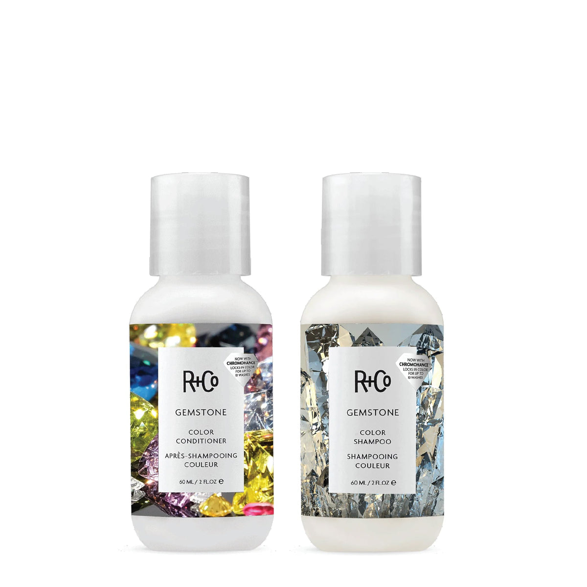 White Smoke R+Co Travel Size Shampoo and Conditioner