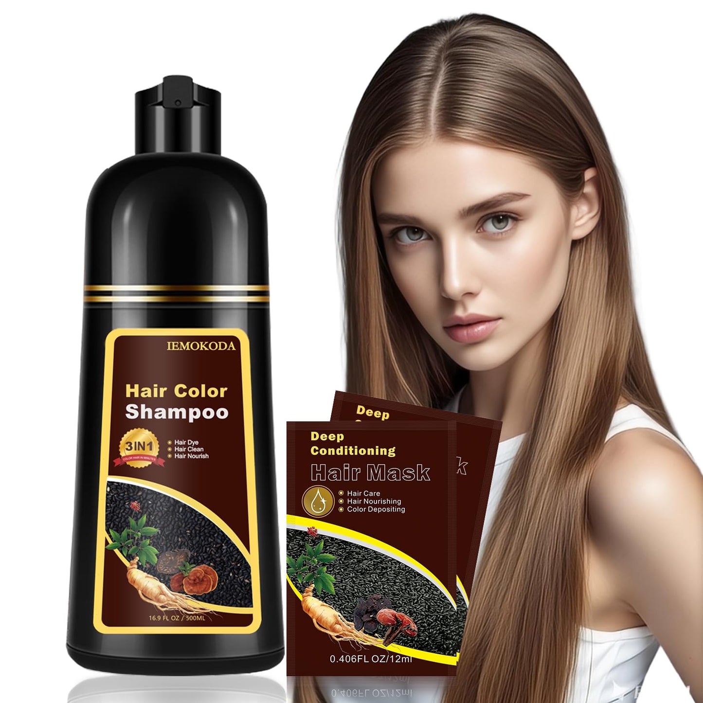 White Smoke Natural Chestnut Brown Hair Dye Shampoo 3 in 1, Instant Brown Hair Shampoo, Hair Color Shampoo, Shampoo Para Canas Mejur & Champu Para Canas, Shampoo Hair Dye (Chestnut Brown)