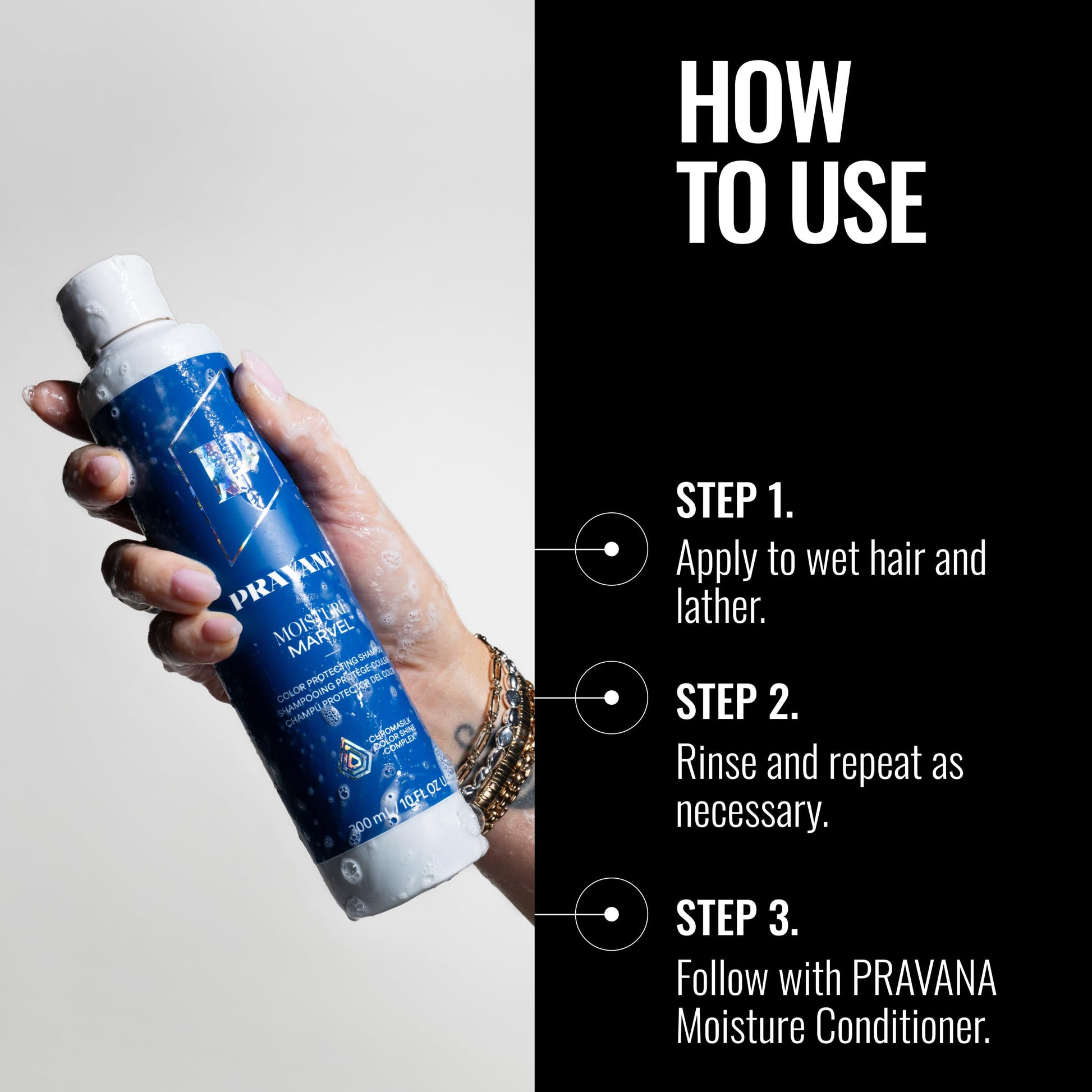 Black Pravana Moisture Marvel Shampoo | Hydrates, Moisturizes & Nourishes | For Dry, Color-Treated Hair | Chromasilk Enhances Shine & Protection | Vegan & Cruelty Free | Paraben & Sulfate Free | 1.7 Fl Oz