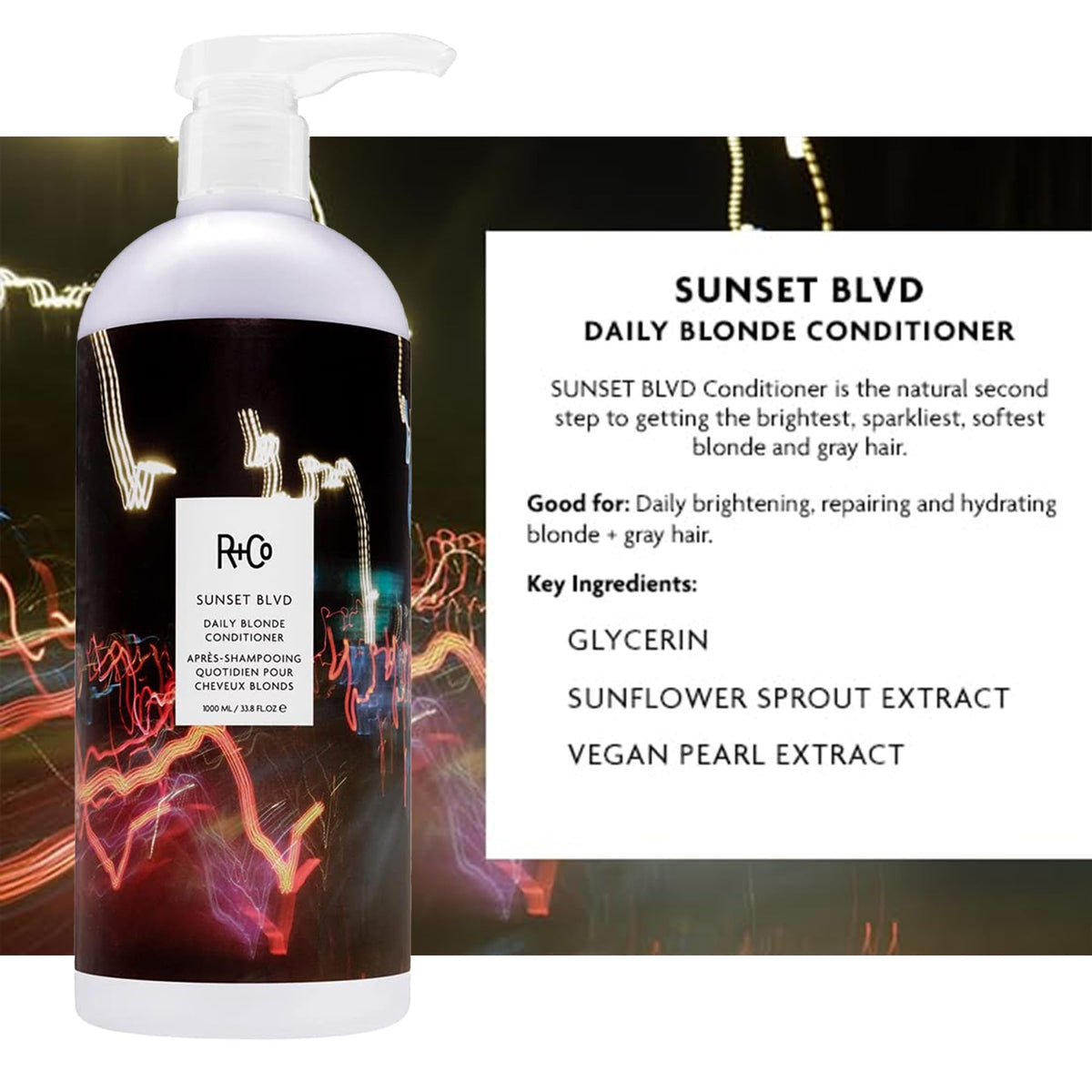 White Smoke R+Co Sunset Blvd Daily Blonde Shampoo + Conditioner Liter Duo, 33.8 oz