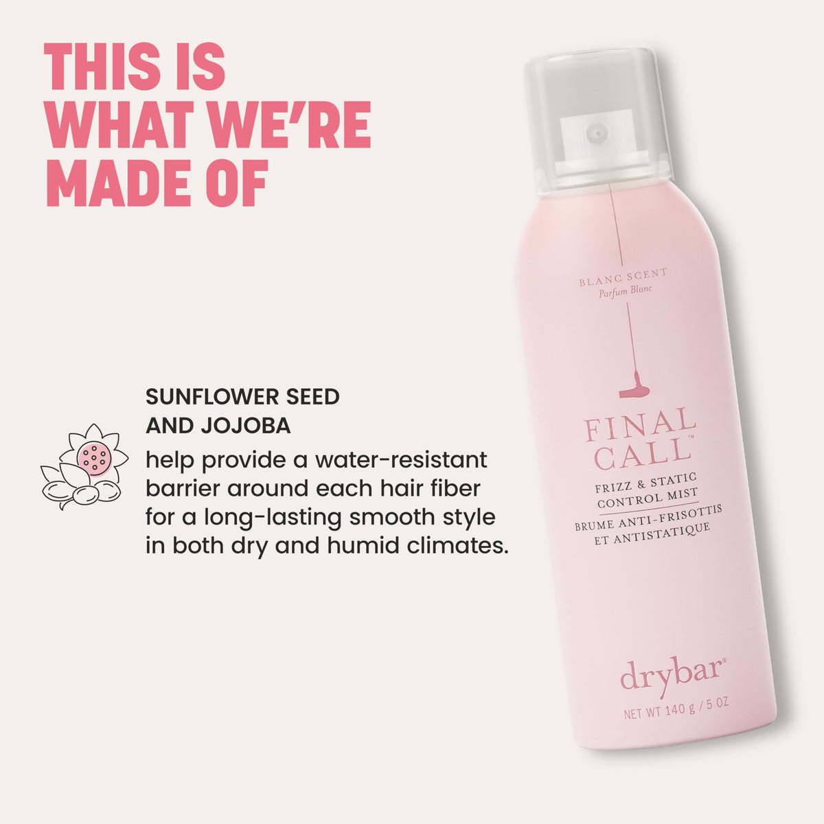 Misty Rose Drybar Final Call Frizz & Static Control Mist | Fights Frizz, Tames Flyaways to Maintain Smooth and Shiny Blowouts, 24 Hour Frizz Control & 72 Hour Static Control