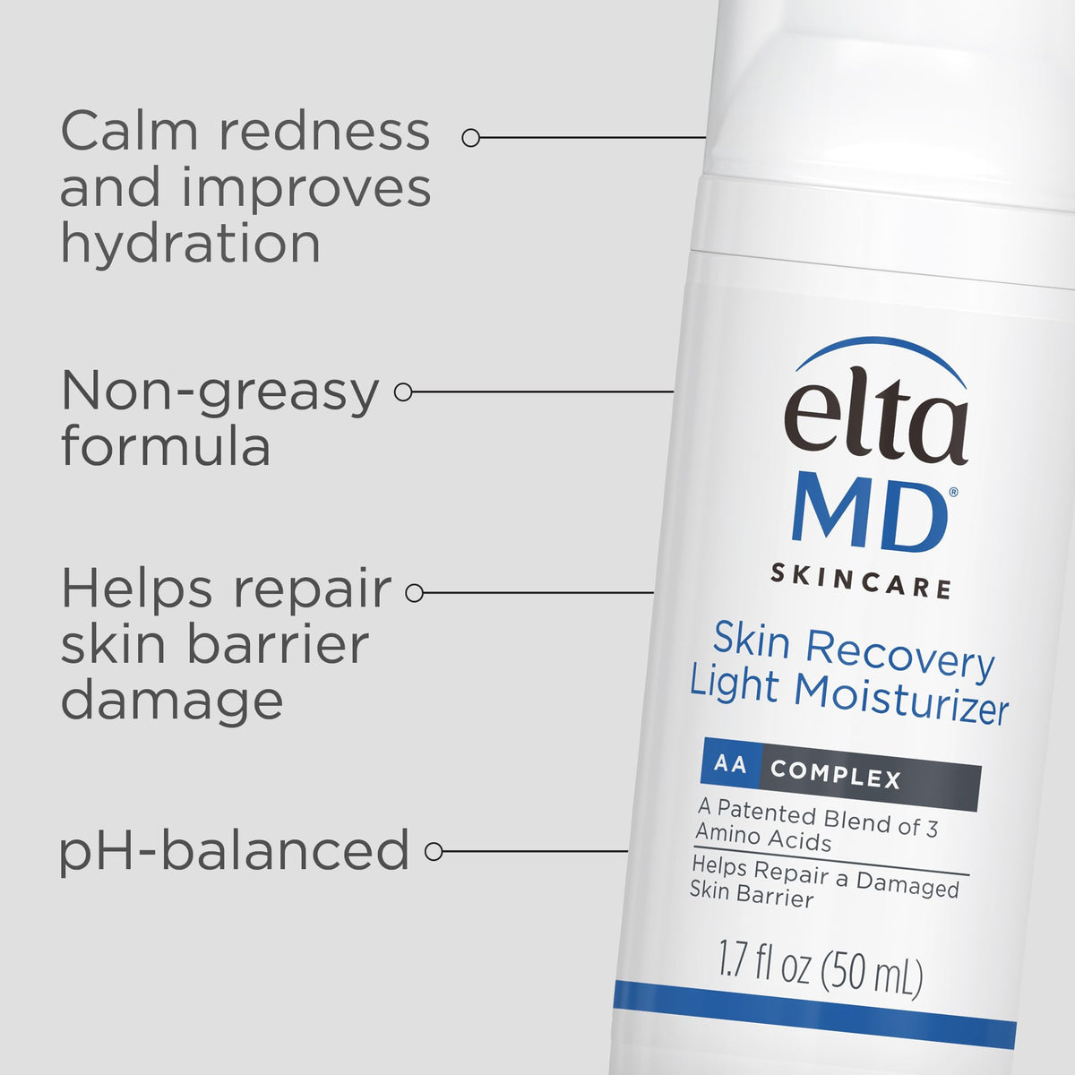 Light Gray EltaMD Skin Recovery Light Face Moisturizer for Dry Skin, Oil Free, 1.7 oz