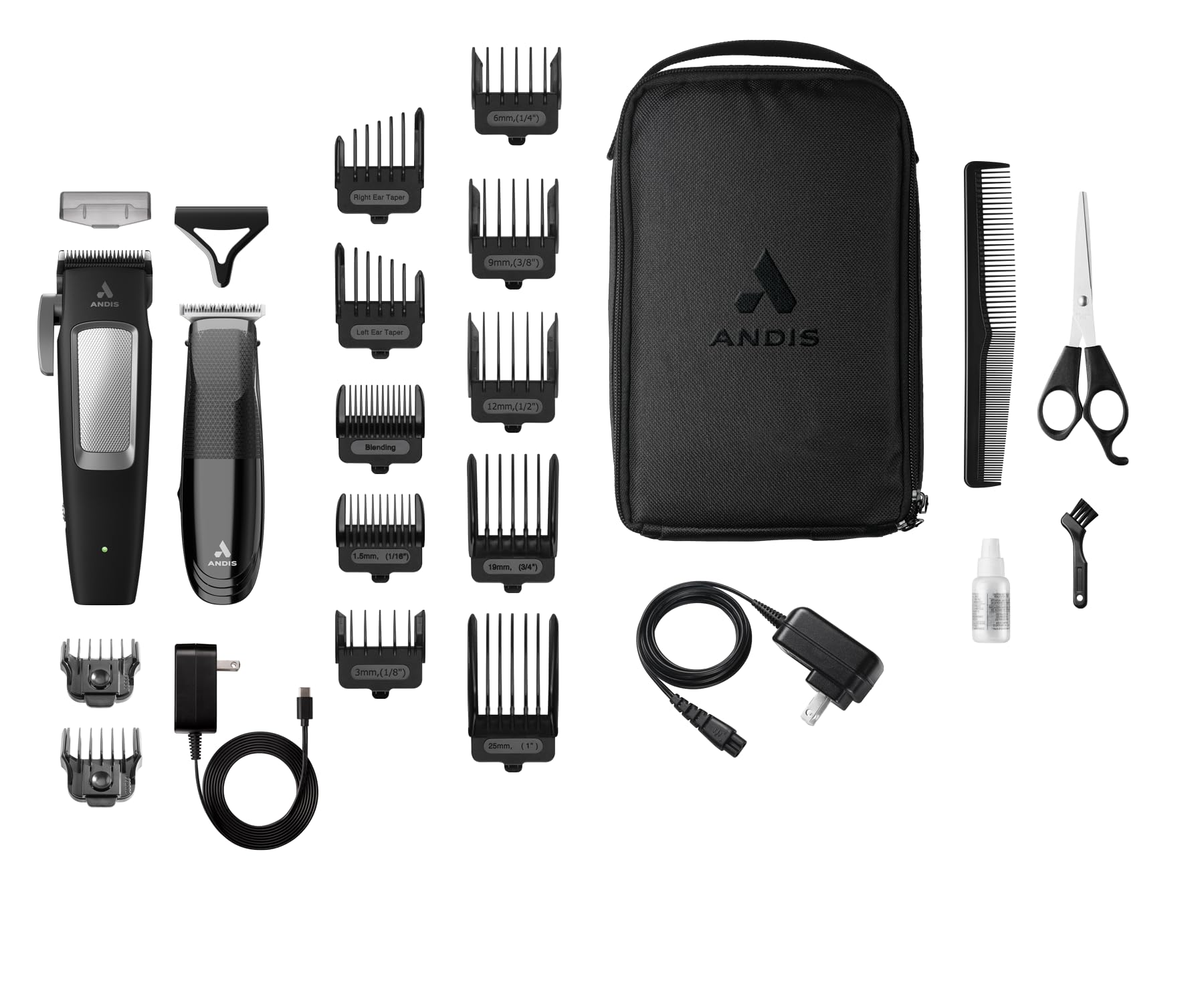 White Smoke Andis 561506 inCRED Cordless Adjustable Hair Clipper & Close-Cutting T-Blade Trimmer Combo Set, 23-Piece Kit, Powerful Motor, Lithium-Ion Battery, Black