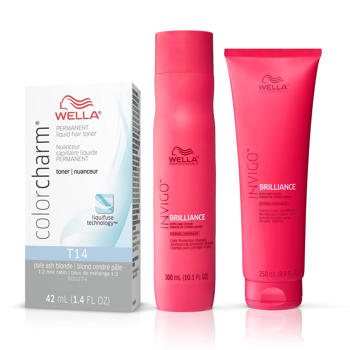 White Smoke WELLA Color Charm Wella Professionals Invigo Brilliance Color Protection Shampoo & Conditioner, For Fine Hair + Hair Toner, Neutralize Brass, T14 Silver Lady