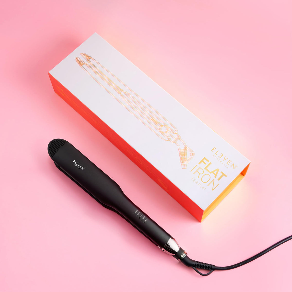 Pink ELEVEN AUSTRALIA Flat Iron Hair Straightener, Adjustable Heat Settings
