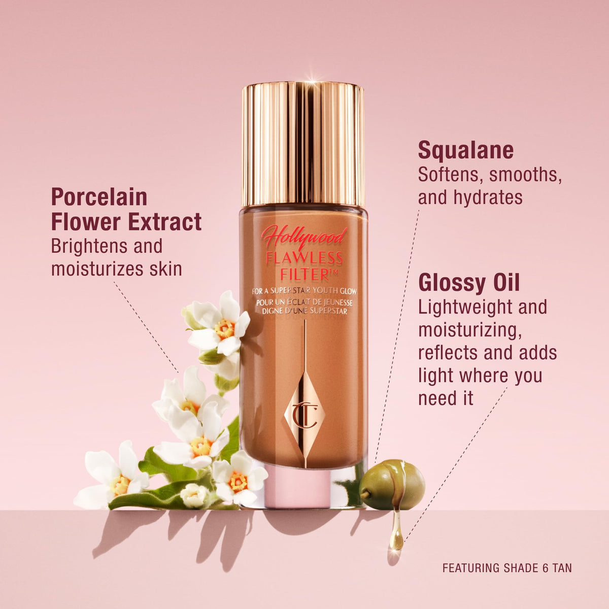 Misty Rose Charlotte Tilbury Hollywood Flawless Filter - Multi‑Use Makeup Primer, Complexion Booster & Illuminating Liquid Highlighter with Sheer Coverage - Smooths & Blurs Skin