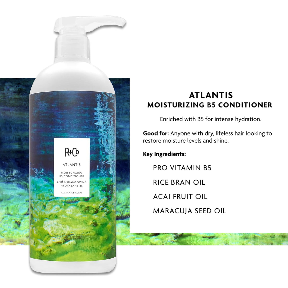 White Smoke R+Co Atlantis Moisturizing B5 Shampoo and Conditioner Set, 33.8 oz (2 Pack)