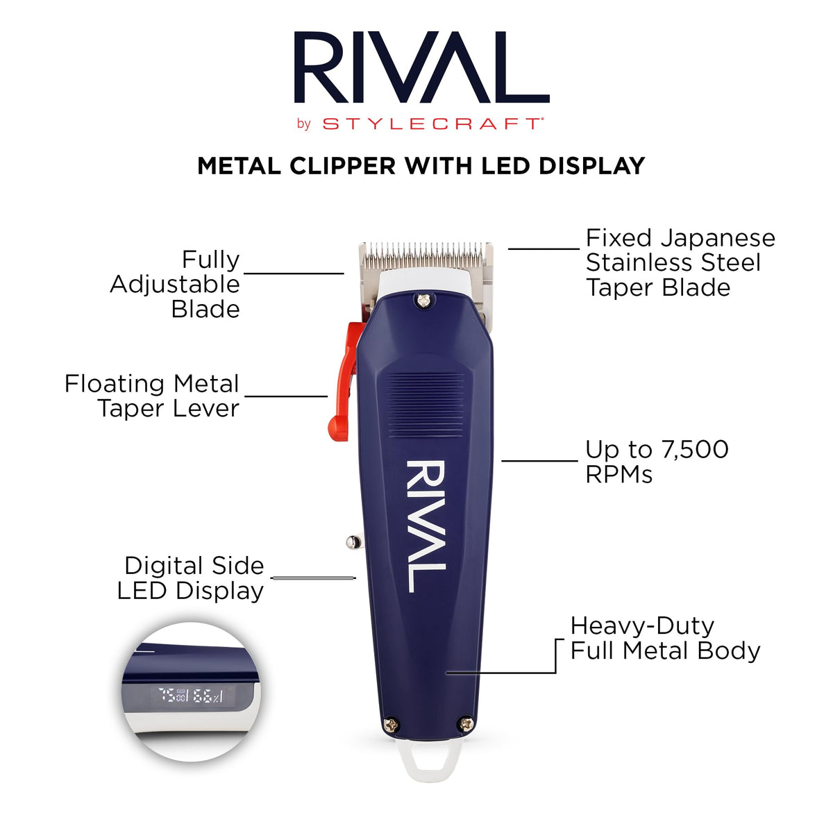 White Smoke STYLECRAFT Rival Cordless Hair Clipper with Digital Display & Metal Housing