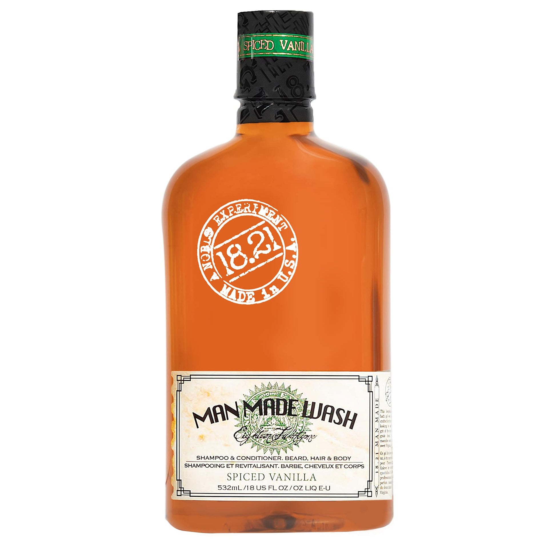 White Smoke 18.21 Man Made Original Spiced Vanilla 3-in-1 Body Wash, Shampoo, & Conditioner for Men, All Hair & Skin Types, Strengthens and Moisturizes in a Manly Aroma, 18oz