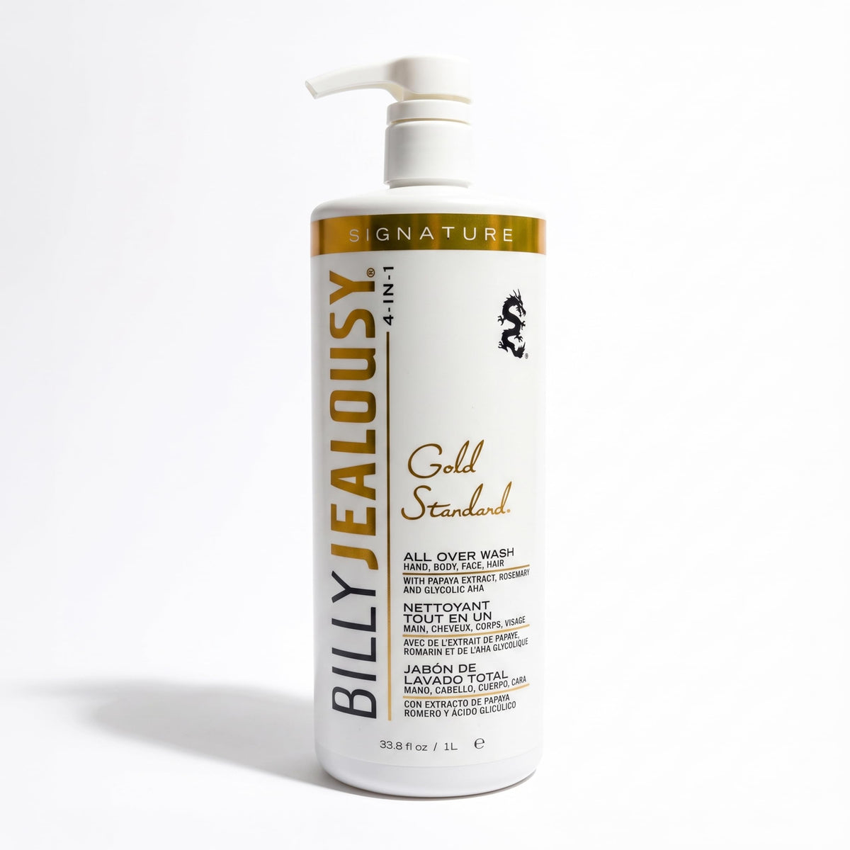 White Smoke Billy Jealousy Gold Standard 4-in-1 All Over Wash - Hand, Body, Face and Hair Cleansing, Soothing and Moisturizing Wash, Papaya, Mint, Rosemary, Cucumber
