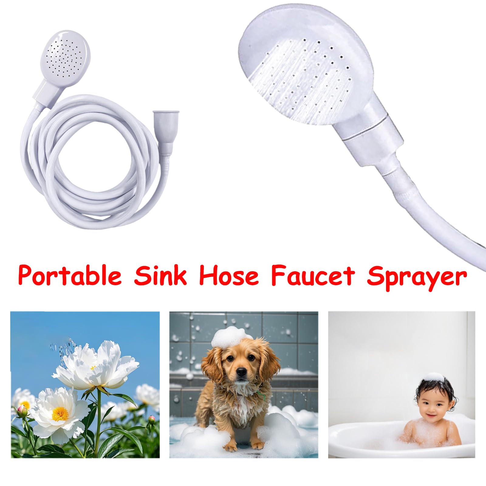 White Smoke CaoXiong 13.12ft/4m Sink Spray Hose, Portable Shampoo Sprayer, Handheld Sink Spray Shower Head Spray Hose for Bathing Baby, Pets, Washing Hair, Rinsing Vegetables, Utility Sink