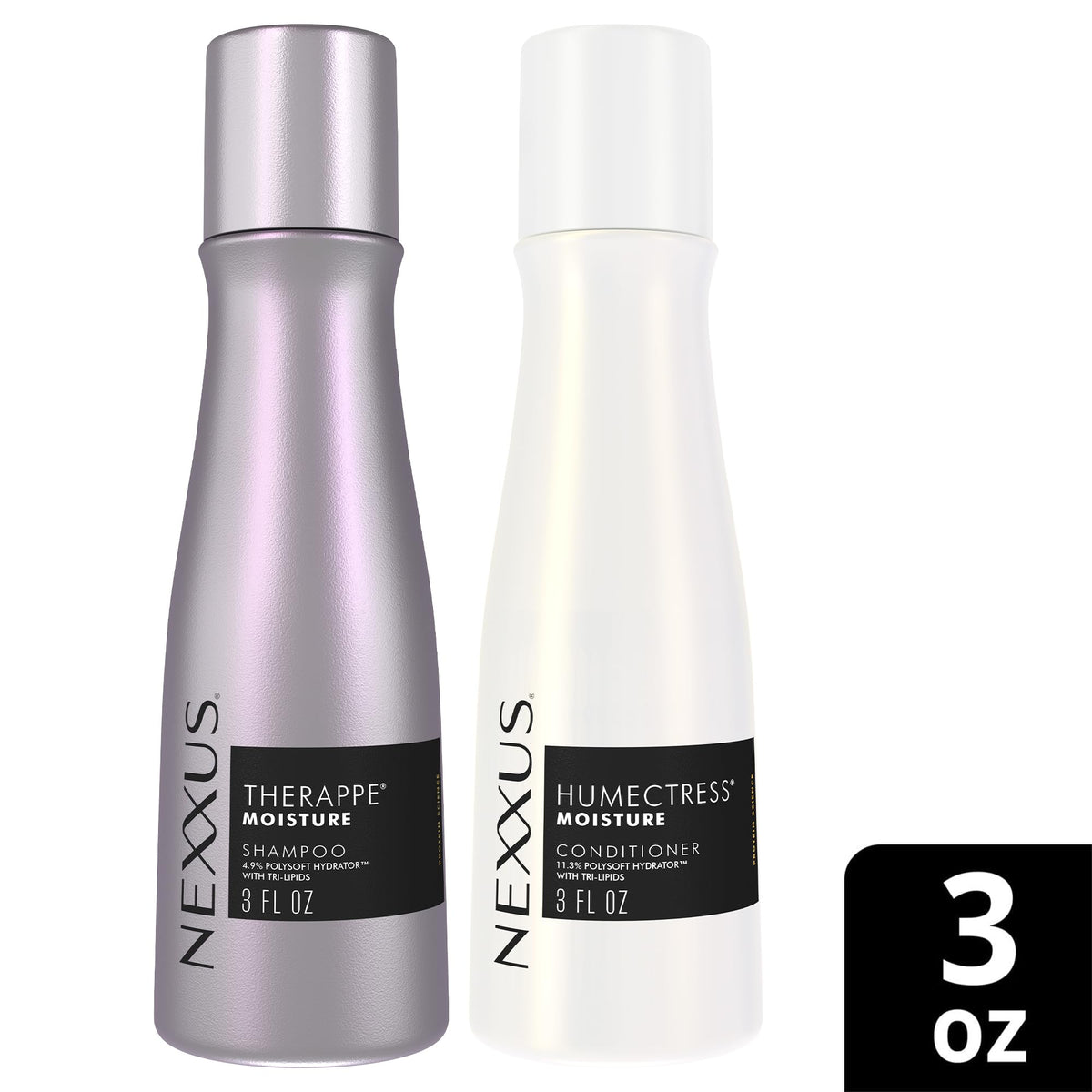 White Smoke Nexxus Therappe Shampoo & Humectress Conditioner, Travel-Size (6 Sets, 12 Bottles), Elastin Protein & Green Caviar Revive Dry Hair with 24H Moisture, 3 Oz Ea