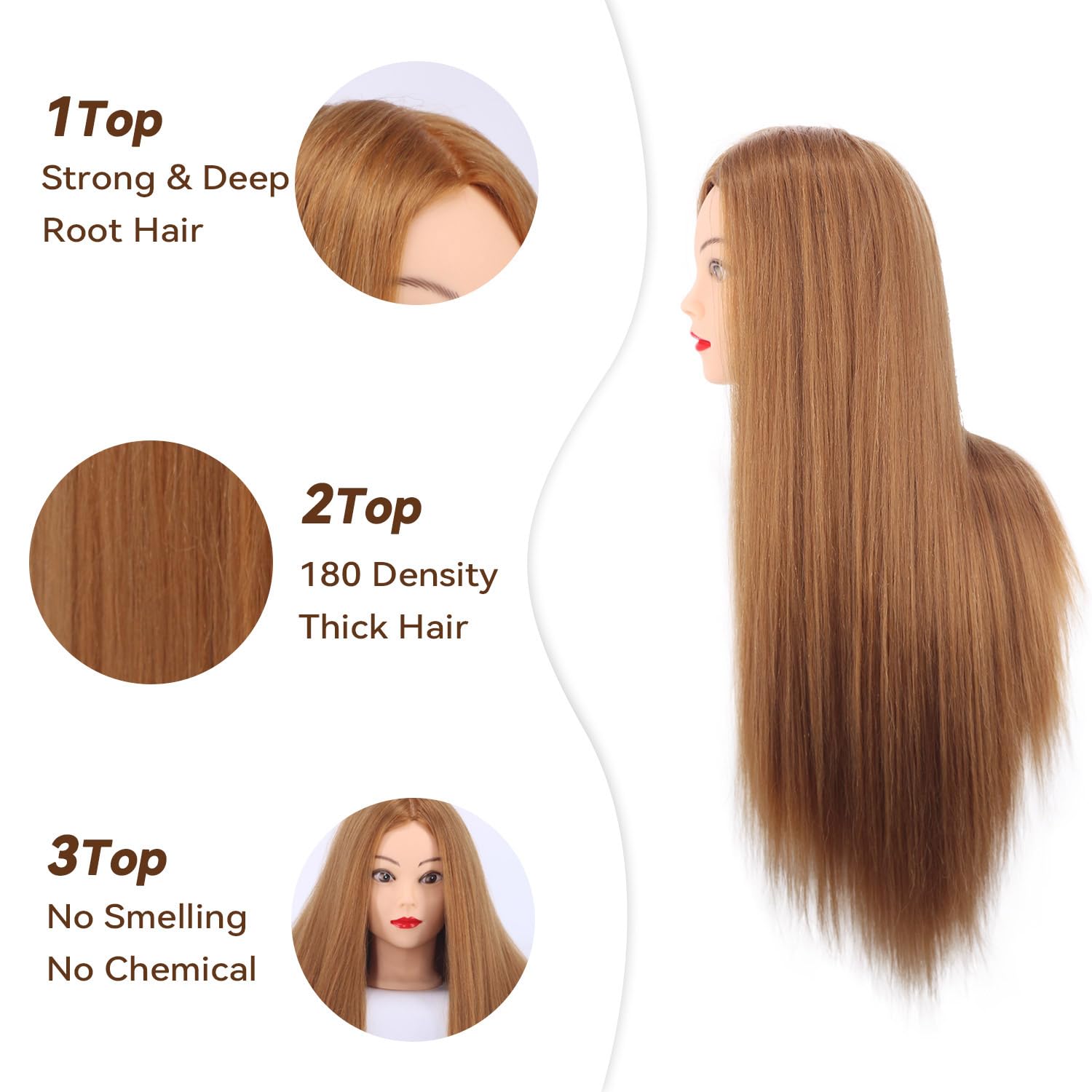 White Smoke Mannequin Head Human Hair, 80% Real Hair 26-28" Cosmetology Mannequin Head Hair Styling Hairdressing Practice Training Doll Heads with Clamp Holder and Tools (#27 Light Brown)
