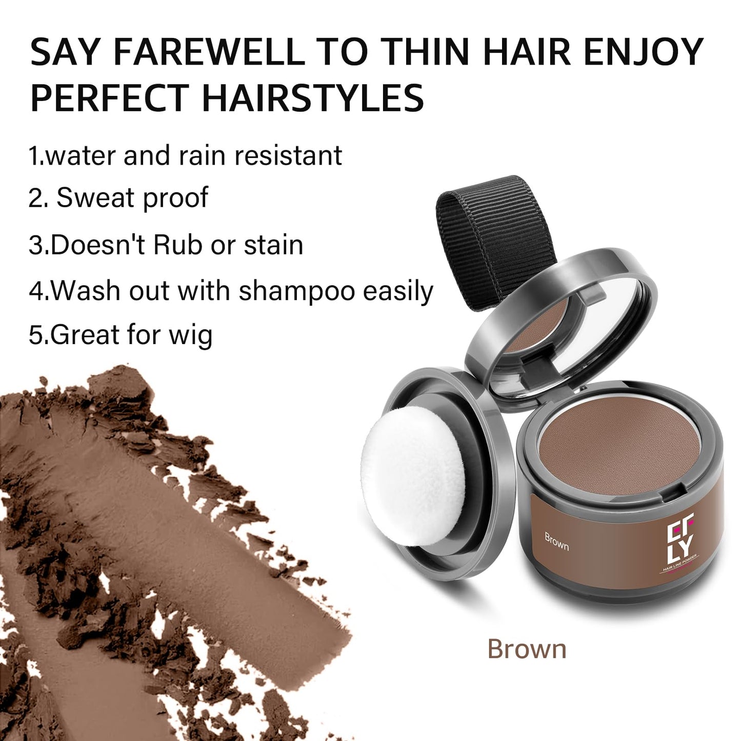 White Smoke EFLY Root Touch Up Gray Hair Shadow Powder, Medium Brown, For Thinning Hair Women Men, Eyebrows, Beard Line, Instant Hair Color, 0.1411 Ounce, Synthetic Material Free, Temporary