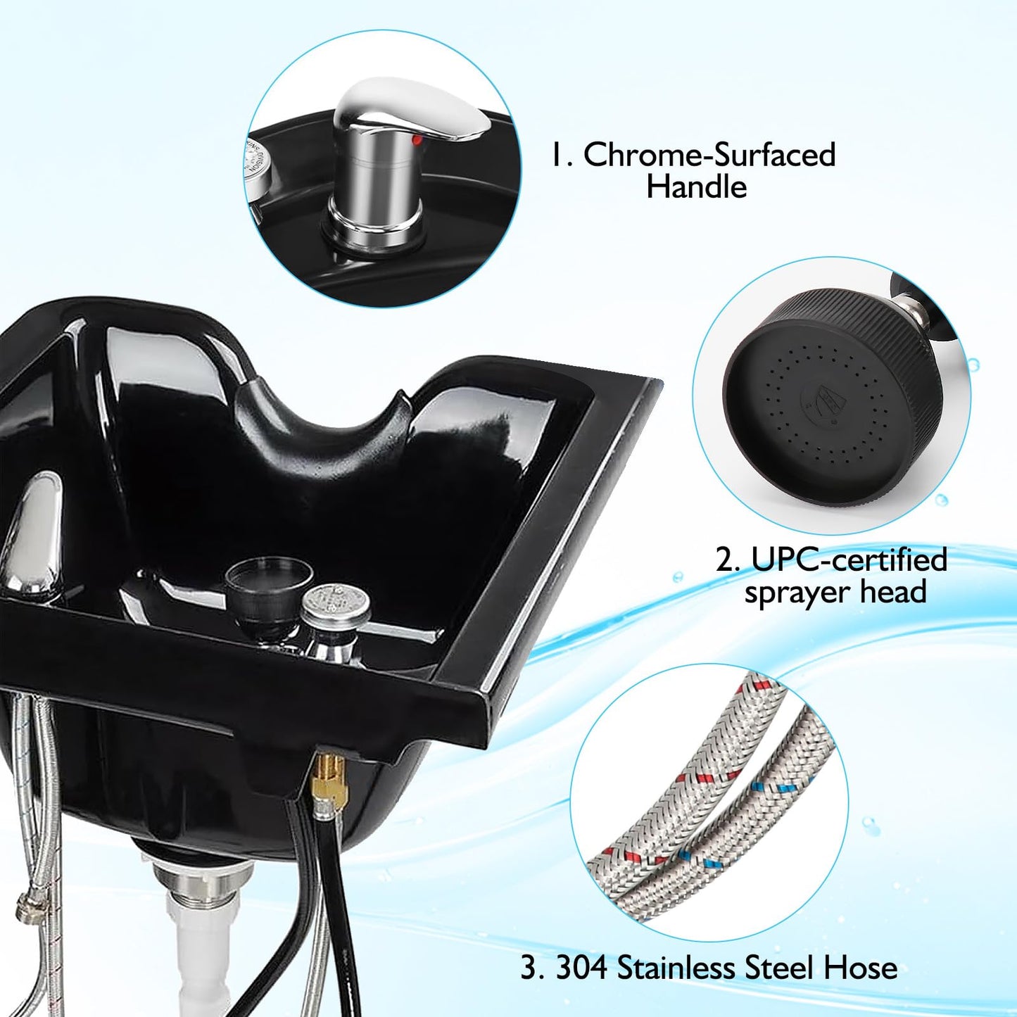 White Smoke LukLoy All-in-One Salon Shampoo Bowl Faucet Vacuum Breaker Kit, Complete Set Salon Sink Parts for Salon Shampoo Bowl and Bed, 1/4" Nut Beauty Salon hose and sprayer for Barber Shop Spa Center