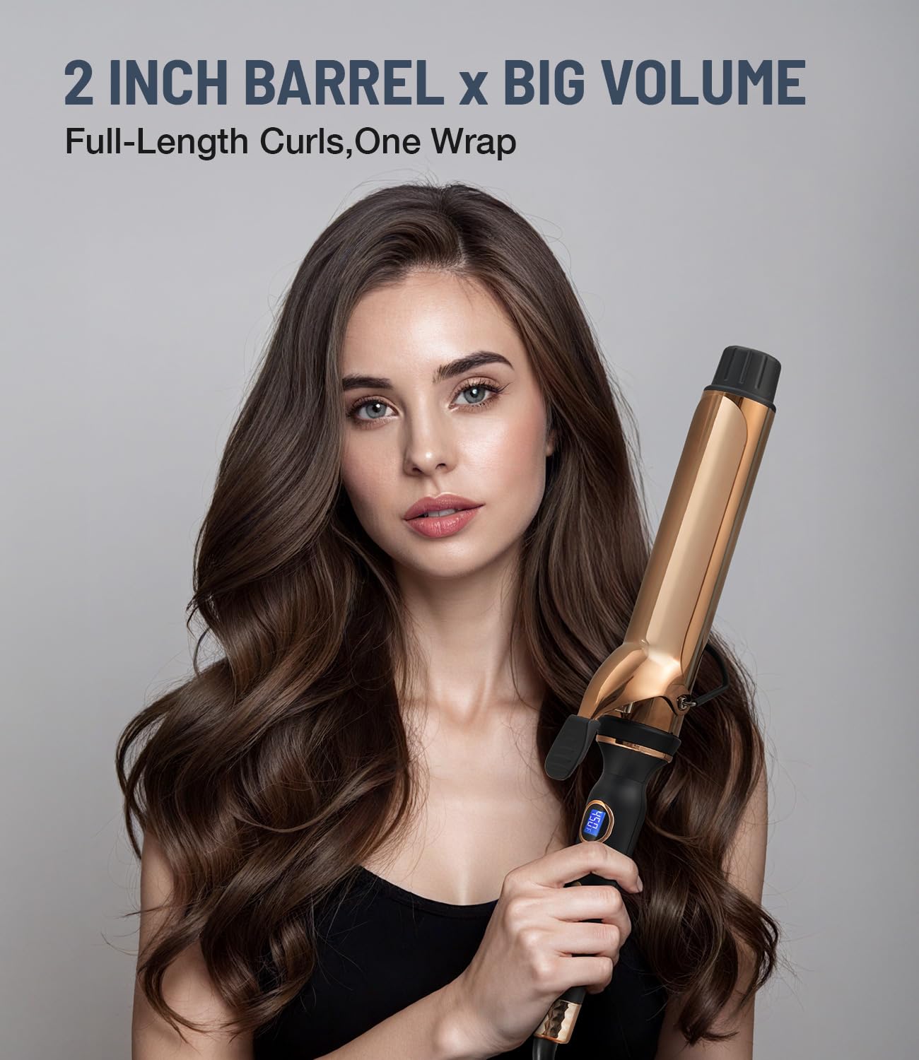 Gray ORYNNE Titanium 2 Inch Curling Iron，Extra-Long Barrel for Long Hair, Curling Iron 2 Inch with Dual PTC Heater, 12 Heat Settings Big Barrel Curling Irons, 60 Mins Auto-Off & Dual Voltage
