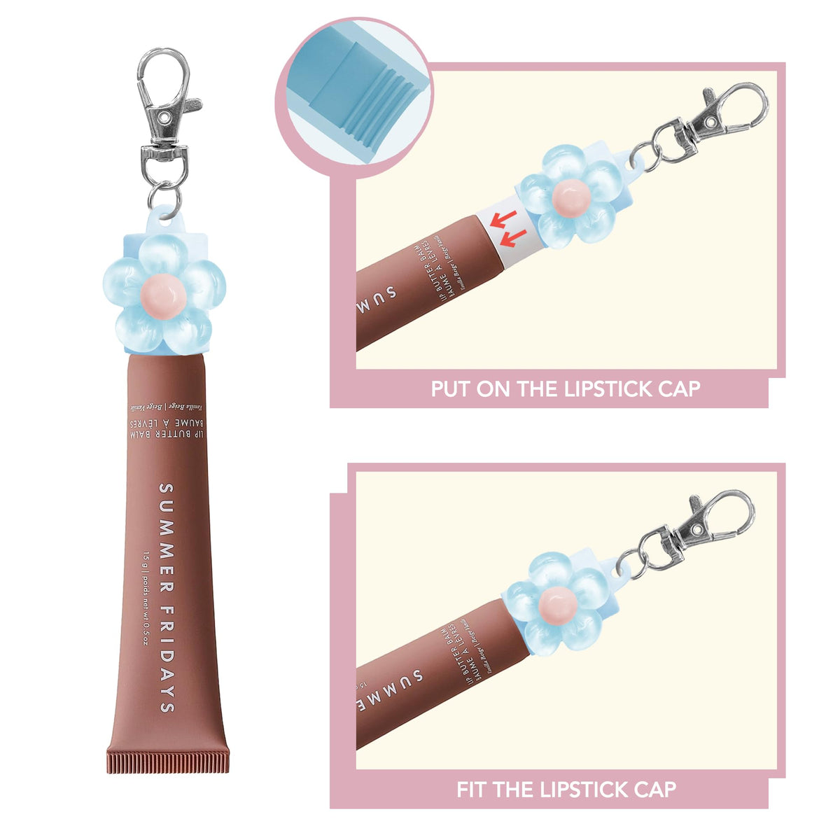 White Smoke Lip Balm Holder Cap Keychains for Lipstick, Lip Gloss - Compatible with Summer Fridays & LANEIGE（No Lip Balm）