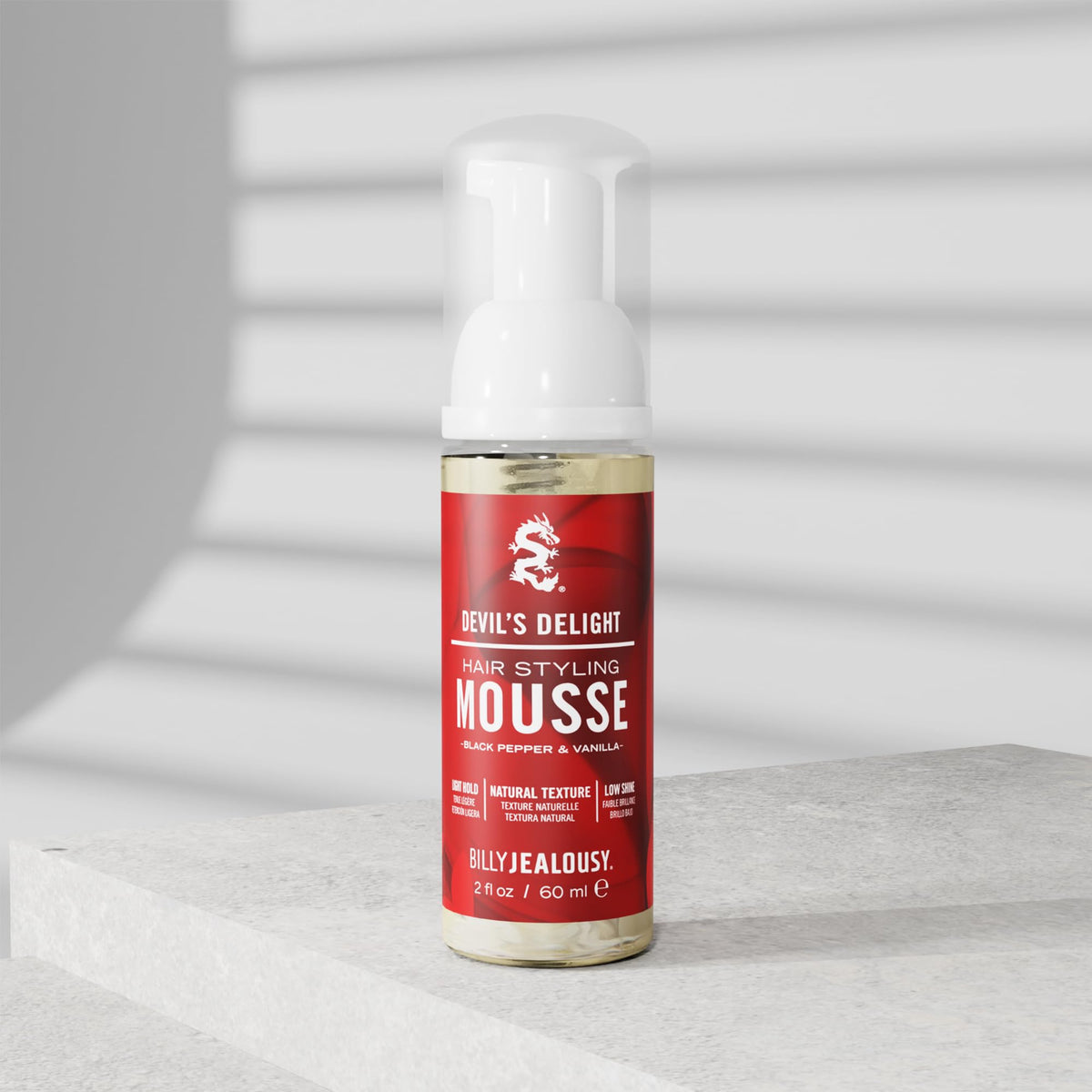 Light Gray Billy Jealousy Devil’s Delight Hair Styling Mousse for Men – Light Hold for Volume & Lift, Frizz Control – Hydrates with Sea Moss & Kelp – Travel Size, Silicone-Free, Vegan, Black Pepper Vanilla Scent