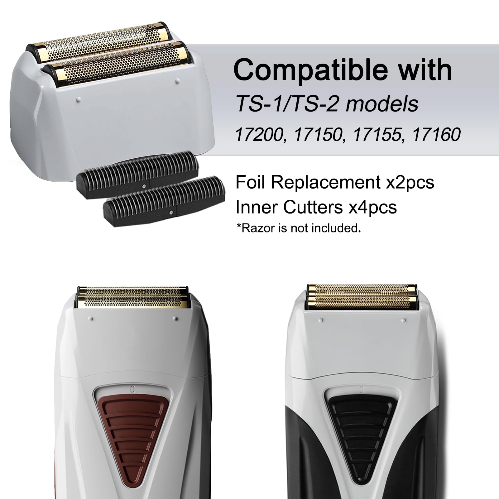 White Smoke OXSITO 2Pack Gold Pro Foil and Cutters Replacement for Andis TS-1, TS-2 (17150/17155/17200) Shavers. (Foil Replacement x2, inner cutters x4)
