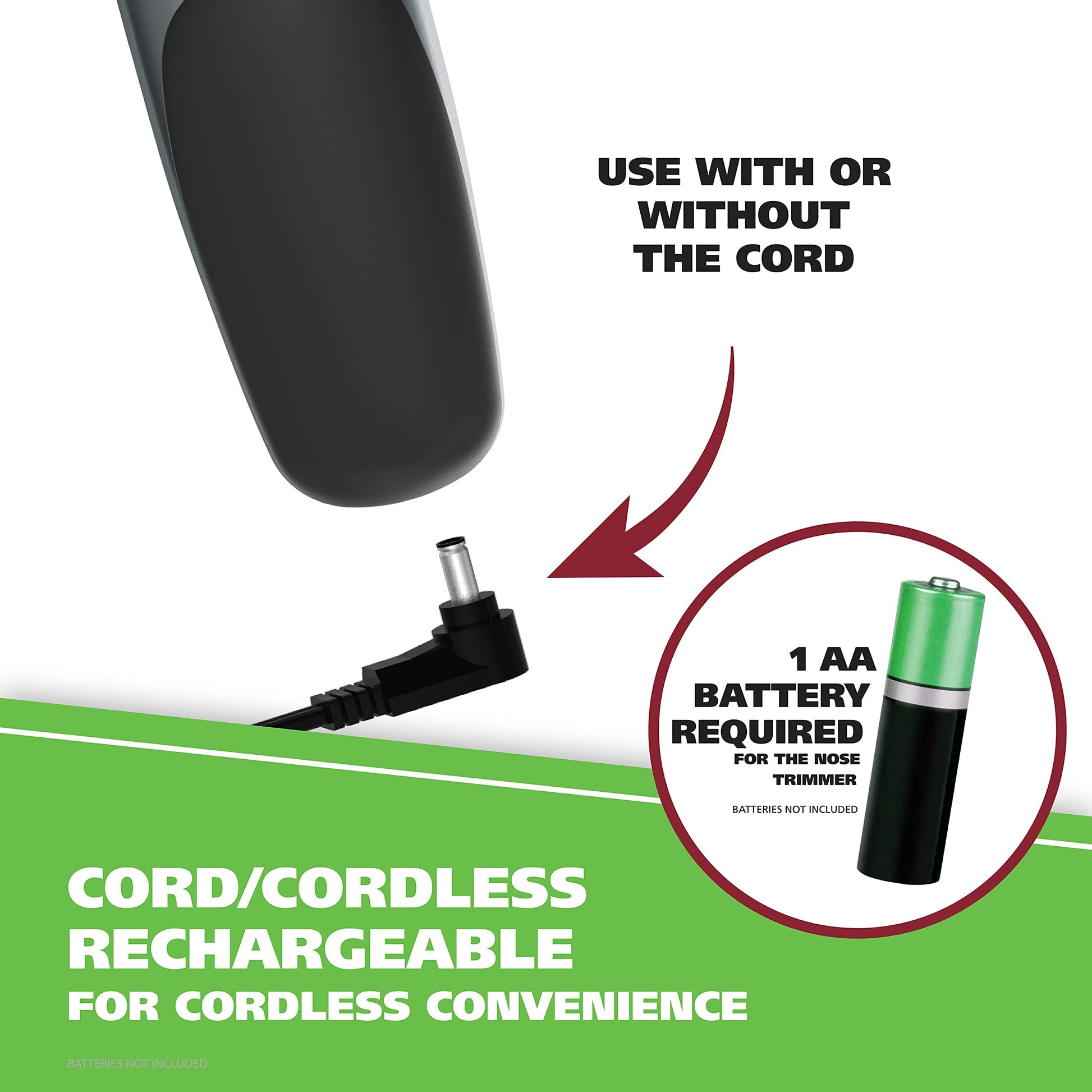 White Smoke Wahl Groomsman Cord/Cordless Hair Trimmer kit for Men for Mustaches, Hair, Nose Hair, and Light Detailing and Grooming with Bonus Wet/Dry Electric Battery Nose Trimmer – Model 5623V