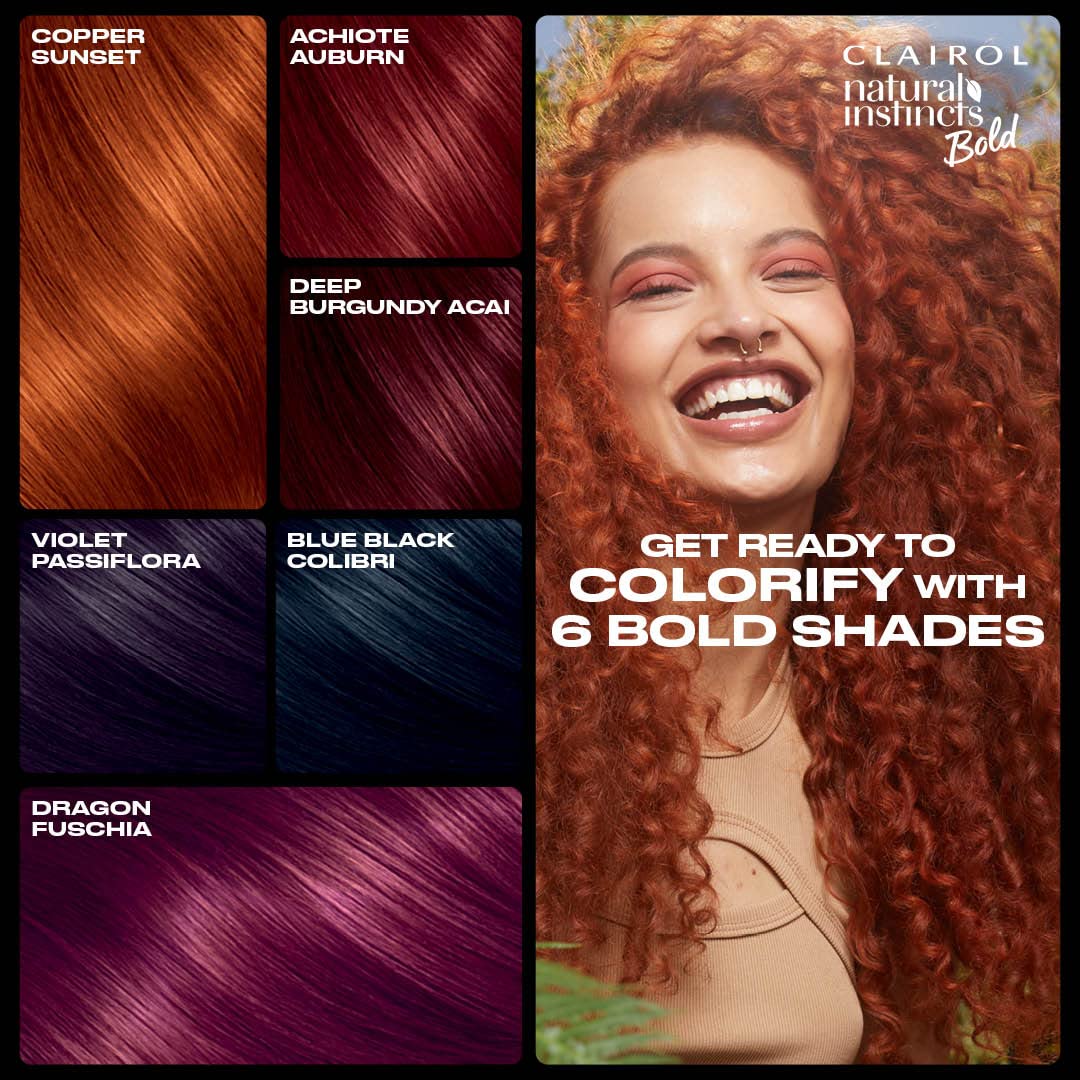 Saddle Brown Clairol Natural Instincts Bold Permanent Hair Dye, R56 Achiote Auburn, 1 Pk