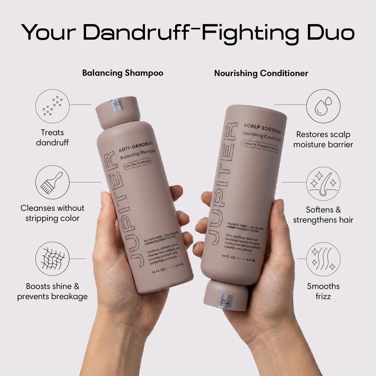 Lavender Jupiter Anti Dandruff Shampoo, Conditioner & Serum for Flaky, Itchy, Oily & Dry Scalp - Nourishes Scalp, Reduces Breakage & Flakes - Color-Safe, Sulfate-Free, Paraben-Free