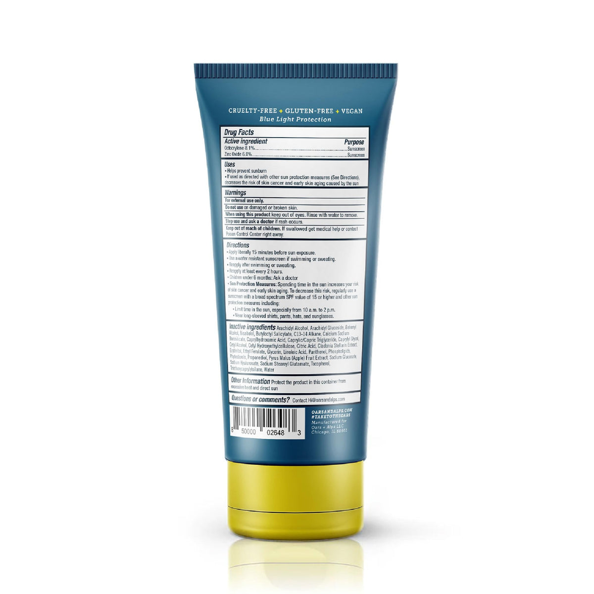 White Smoke Oars + Alps Everyday SPF 37 Face Sunscreen Moisturizer, 1pk, 2oz