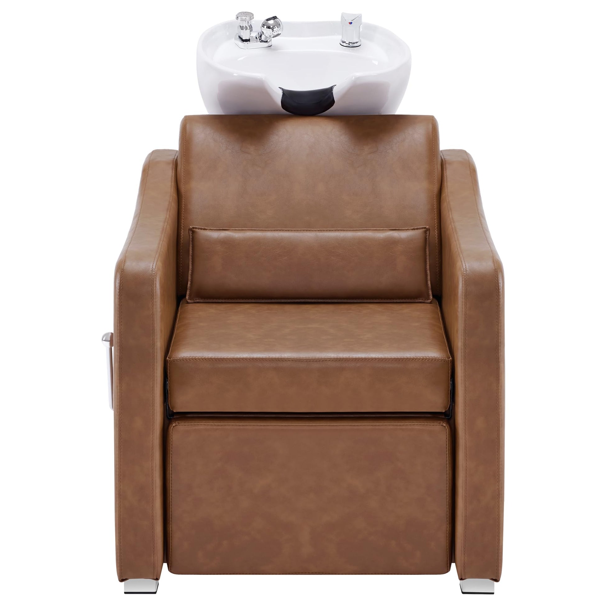 White Smoke BarberPub Backwash Shampoo Station Chair, Adjustable Porcelain Ceramic Hair Wash Bowl with Chair, Shampoo Station for Barber Shop, Spa Beauty Salon Equipment 9364 (Brown)