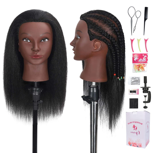 White Smoke Mannequin Head Human Hair with 100% Real Hair Cosmetology Mannequin Doll Head for Hairdresser Practice Braiding Hairstyling with Free Table Clamp Stand (16 Inch)