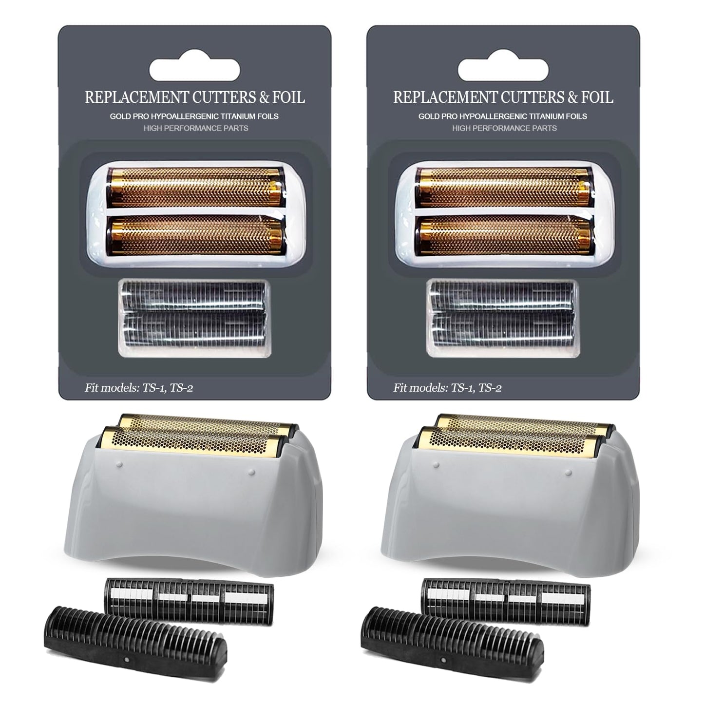 White Smoke OXSITO 2Pack Gold Pro Foil and Cutters Replacement for Andis TS-1, TS-2 (17150/17155/17200) Shavers. (Foil Replacement x2, inner cutters x4)