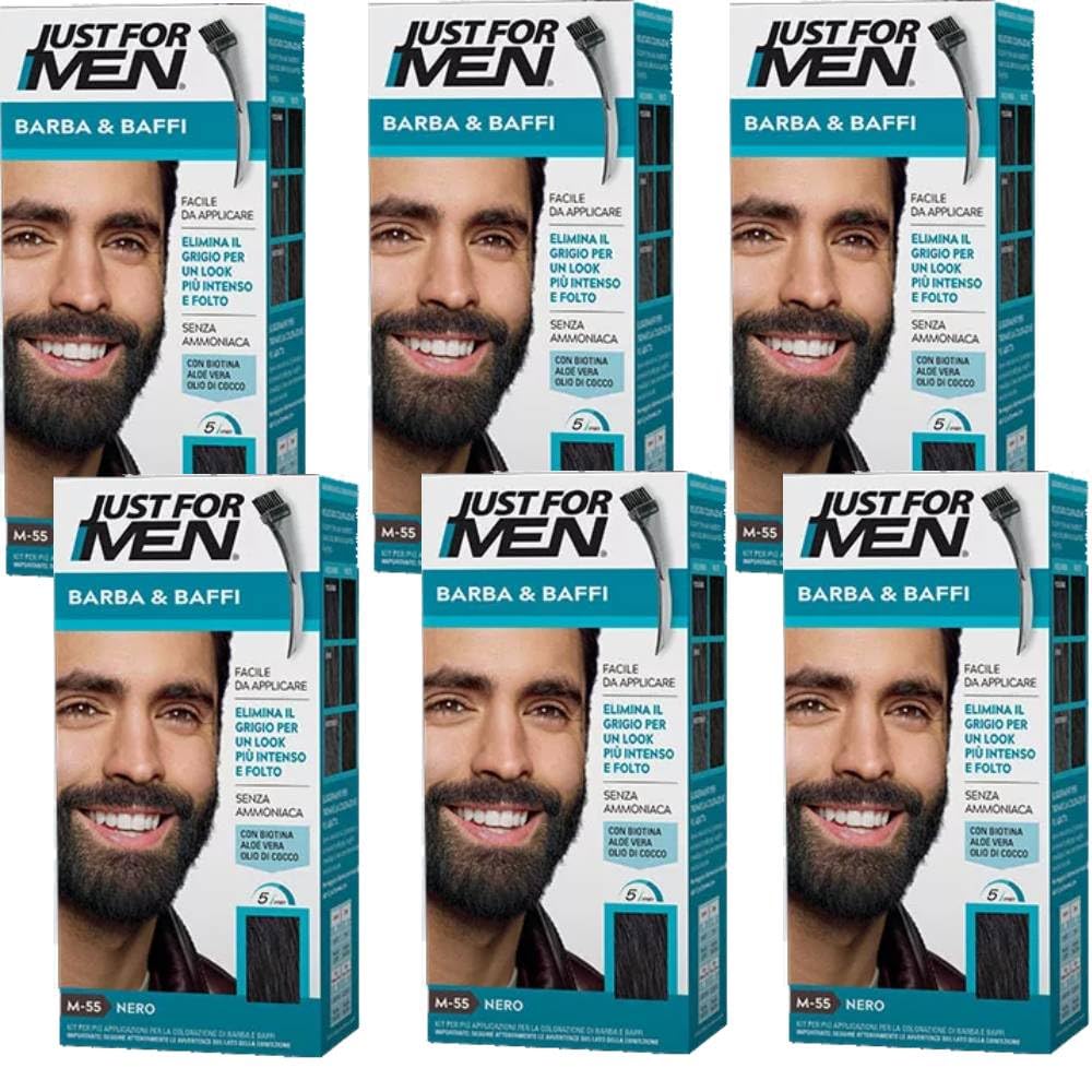 White Smoke JUST FOR MEN Color Gel Mustache & Beard M-55 Real Black 1 Each (Pack of 6)