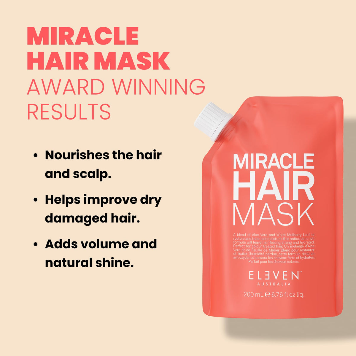 Bisque ELEVEN AUSTRALIA Miracle Hair Mask for Dry Damaged Hair - 6.8 Fl Oz