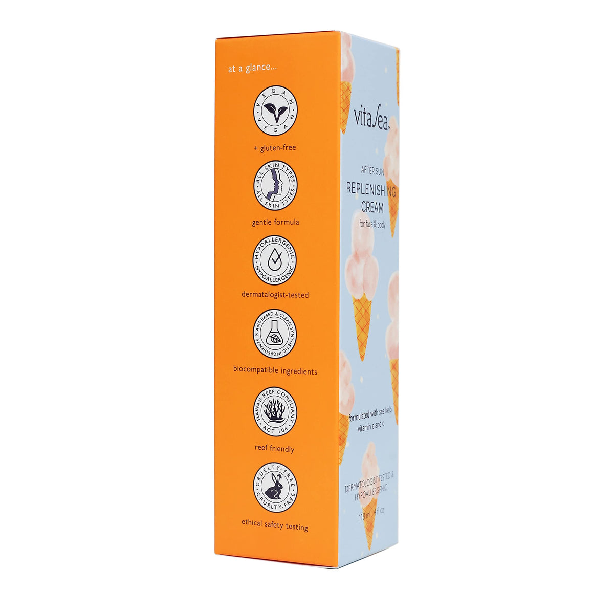 Dark Orange Noodle & Boo VitaSea After Sun Replenishing Cream for Face and Body, Refresh, Hydrate & Soothe Heat Exposed Skin, Fast-Absorbing Vegan After Sun Care, Formulated with Sea Kelp, Vitamin E & C, 4 Fl Oz