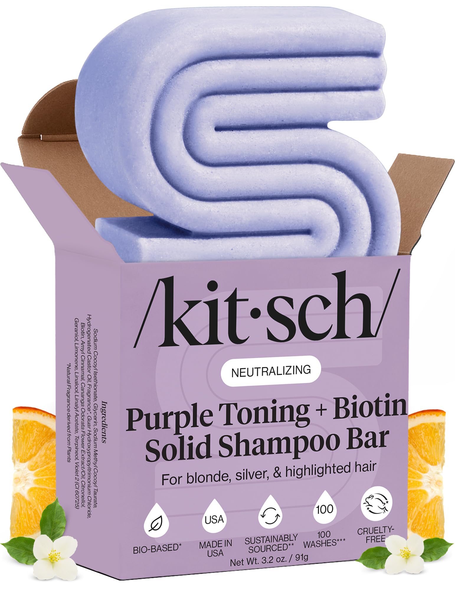 White Smoke Kitsch Toning Purple Shampoo Bar For Blondes & Color Treated Hair - Shampoo For Women and Men - Biotin Shampoo for Strengthening & Neutralizing Brassy Tones - Vegan, Silicone & Sulfate Free - 3.2 oz