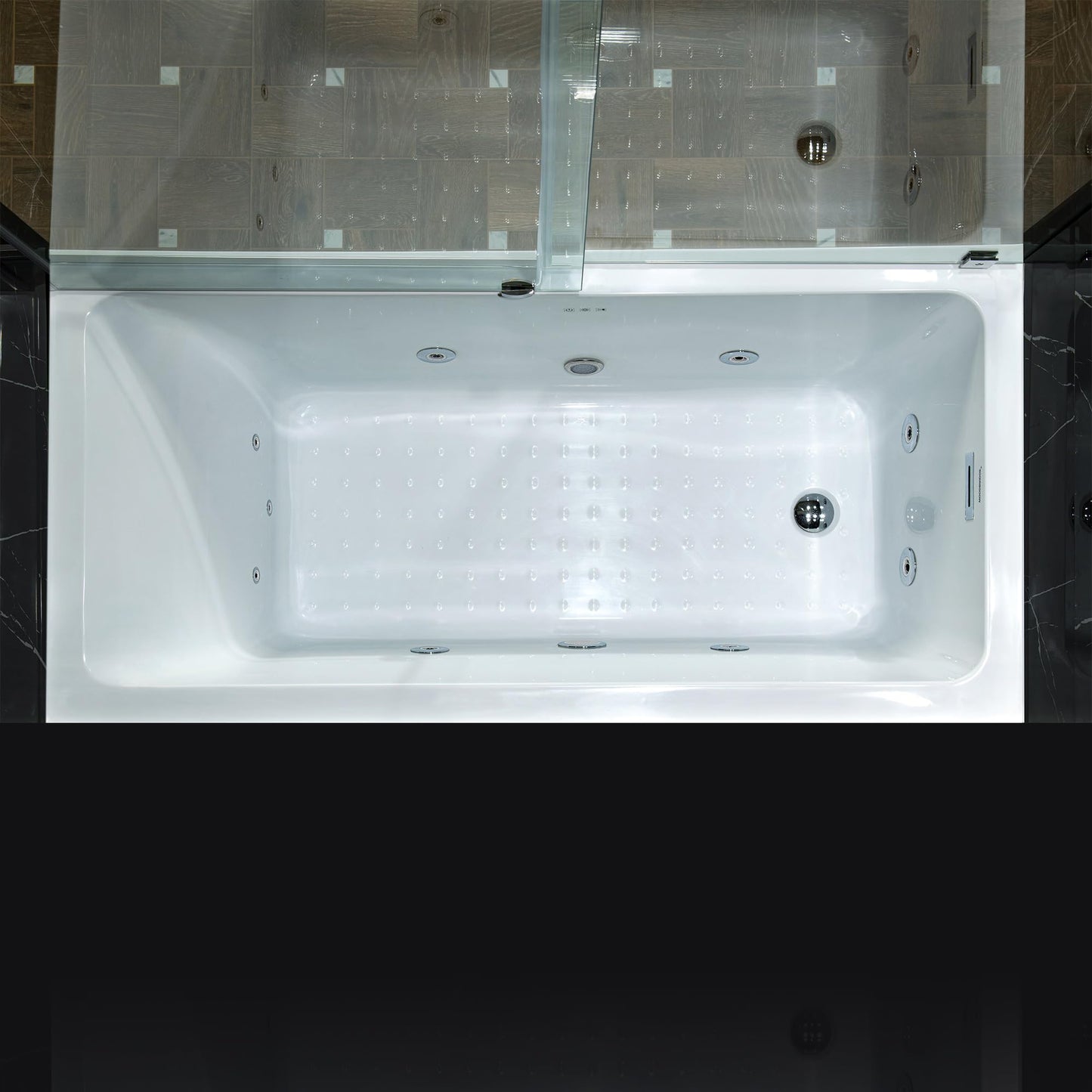 Black WOODBRIDGE 60" x 32" Alcove Acrylic Rectangular Whirlpool Heated Jetted Tub in White with Left Drain, Polished Chrome Finish Trim and Drain Kit Included, BS429-L-CH01