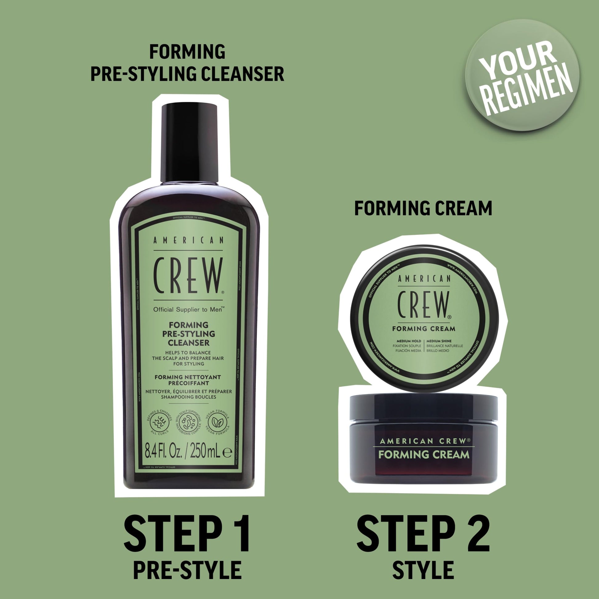 Dark Sea Green AMERICAN CREW Men's Pre-Styler Forming Shampoo for Textured & Curly Hair, Anti-Frizz & Curl Defining, With Jojoba Oil, Vegan, 8.5 fl oz