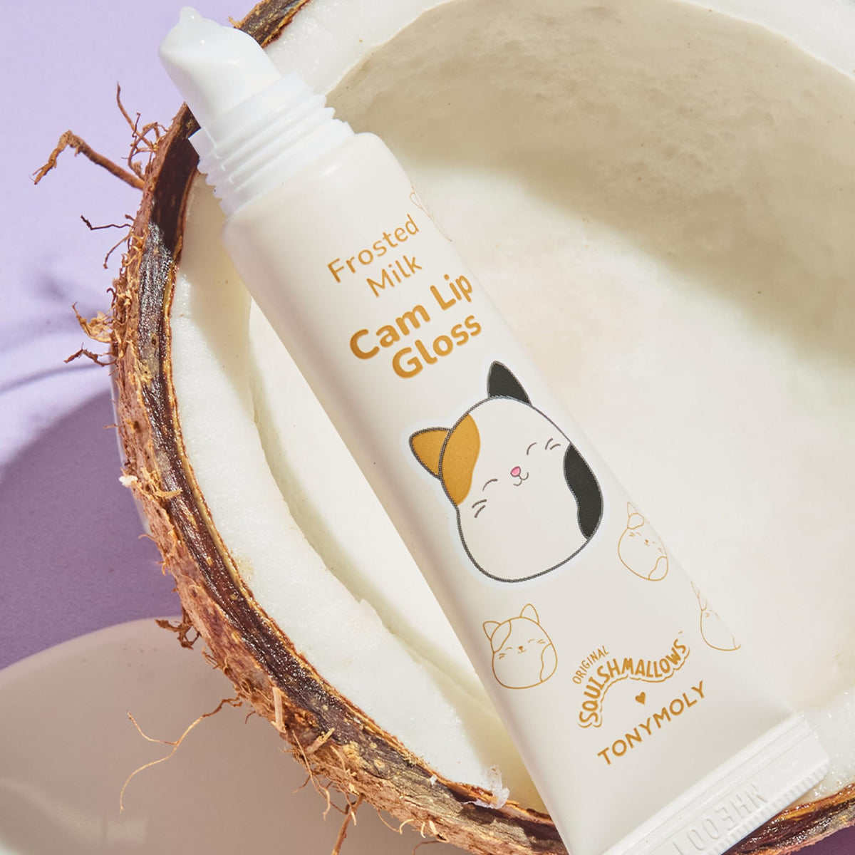 Antique White TONYMOLY x Squishmallows Cam Lip Gloss Keychain - Coconut Oil & Milk