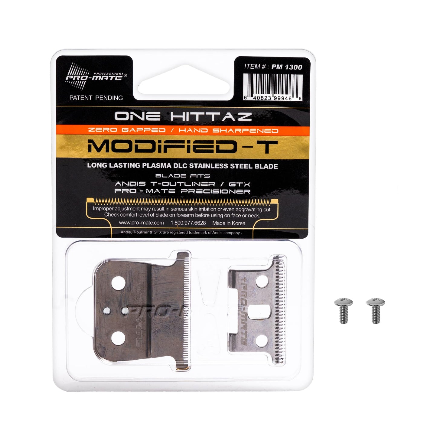 White Smoke Replacement Blade 04521 fits Andis T-Outliner 04780, GTX 04785 (Model GO, GTO) Modified One Hittaz Zero Gap by PRO-MATE w/Free Screws (Black - T Shape)