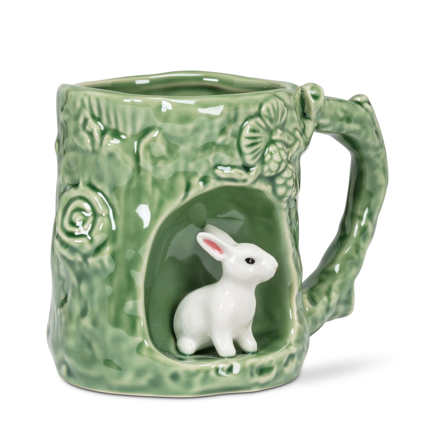 White Smoke Abbott Collection Alcove Tree Look Mug with Bunny - Stoneware, Green/White, 4 inches H (12oz)