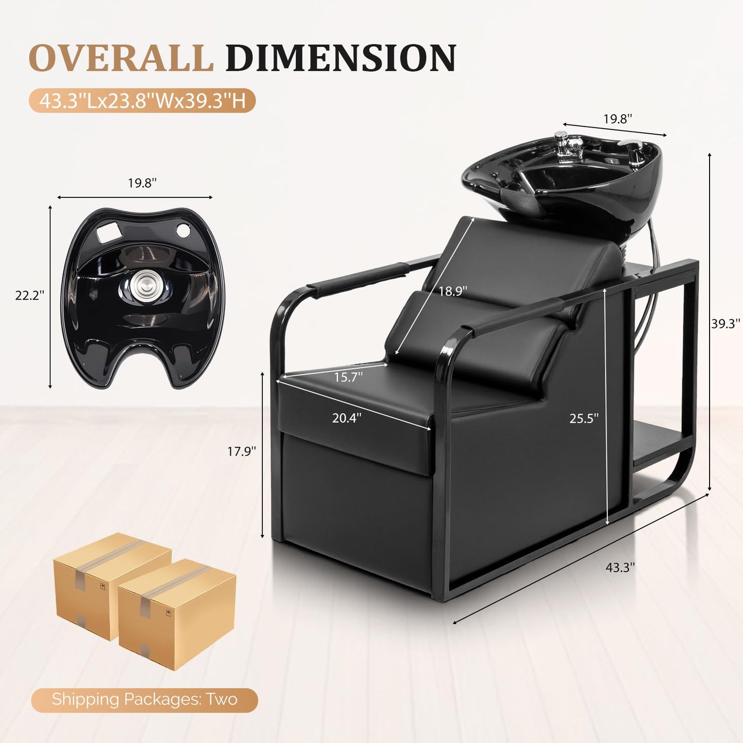 White Smoke OmySalon Salon Shampoo Chair with Tilting Hair Washing Bowl & Storage Shelf, Backwash Shampoo Unit for Beauty Spa Barbershop