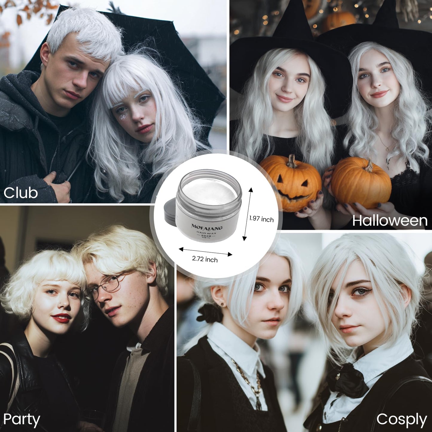 Black White Temporary Hair Color Wax - SOVONCARE Washable Hair Dye for Men & Women, All-Day Hold Disposable Hair Styling Clays for Party, Cosplay & Daily 4.23 oz
