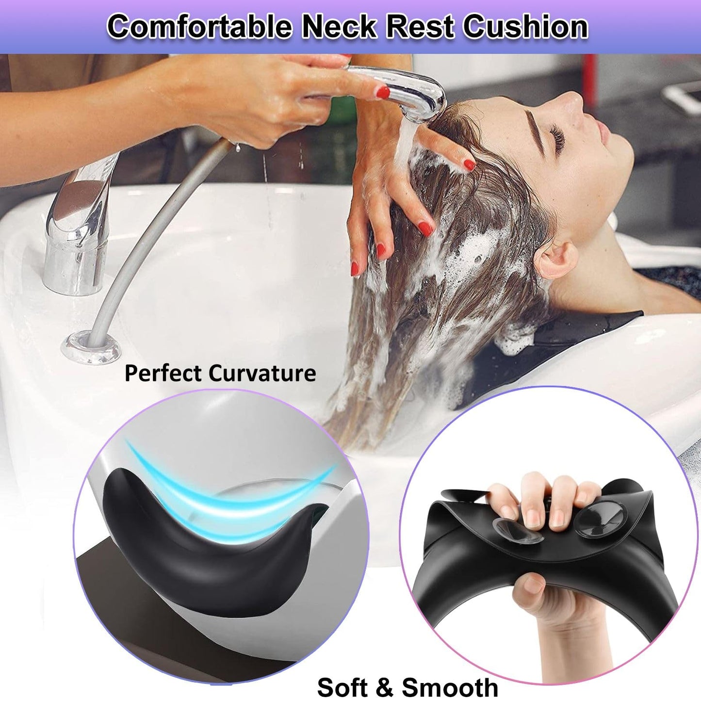 White Smoke Shampoo Bowl Neck Rest for Sink, Silicone Neck Rest Cushion with Suction Cup, Portable Hair Washing Sink Neck Support Non-Slip for Salon Home Wash Basin