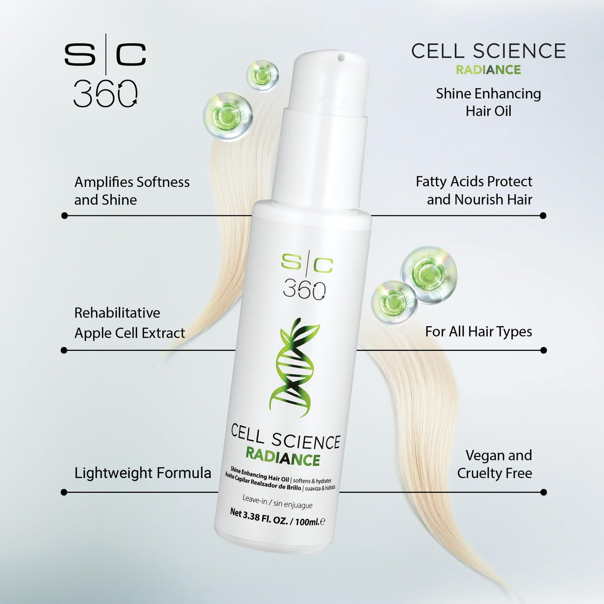 Lavender StyleCraft SC360 Cell Science Glow Cream & Shine Enhancing Hair Oil Duo Kit - Nourishing & Strengthening Hair Care with Apple Cell Extract, Jojoba, Grape Seed & Argan Oils - 2 x 100mL