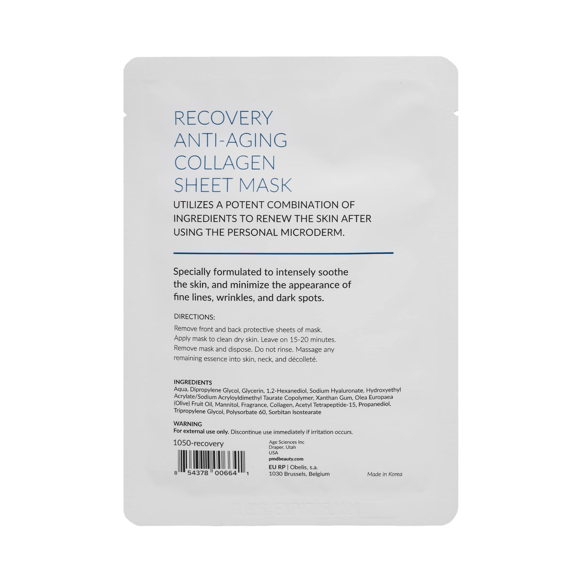 Light Gray PMD Recovery Anti-Aging Collagen Sheet Mask, 5 ct.