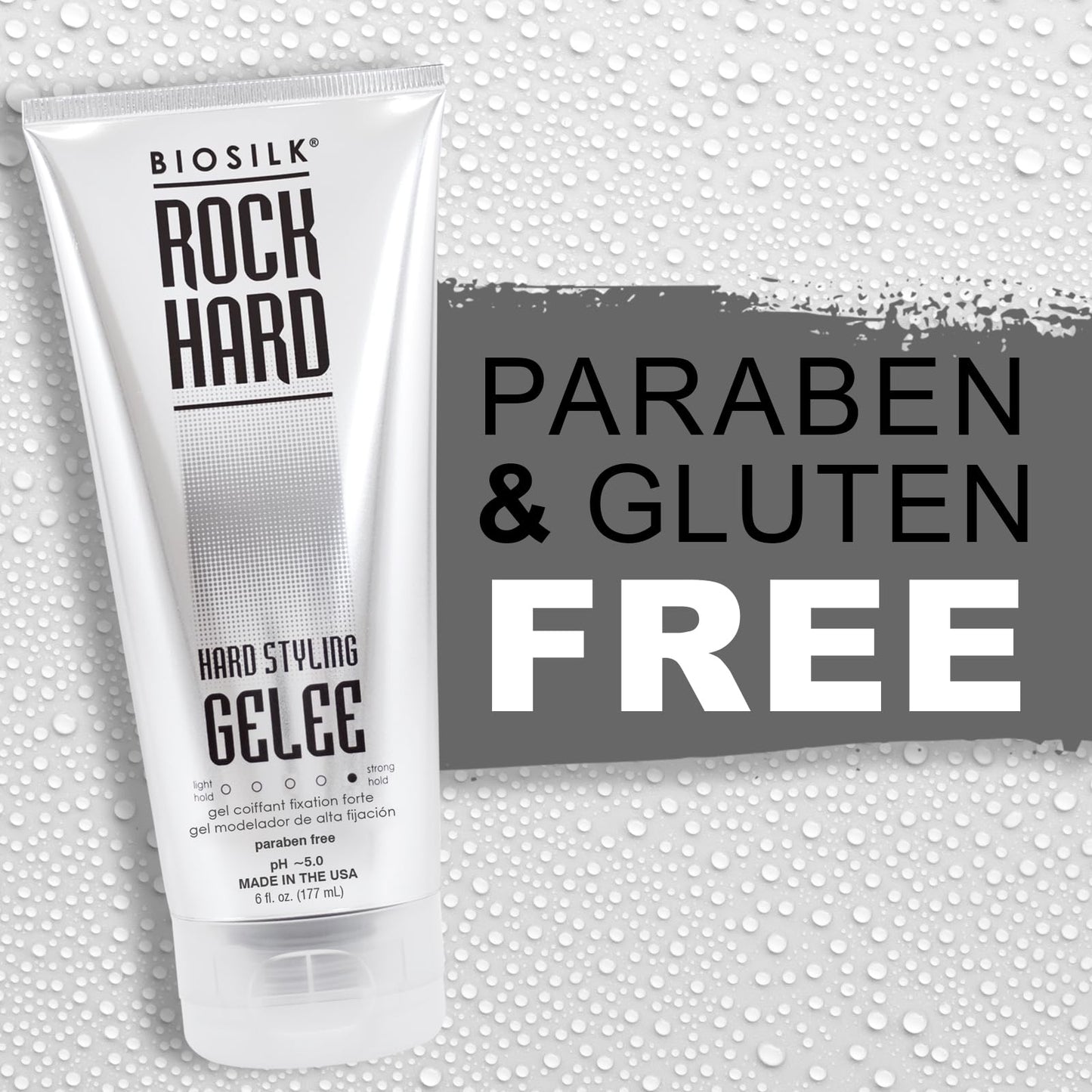 Light Gray BioSilk Rock Hard Gel, Firm-Hold Hair Gel for Long-Lasting Styles, Shapes, Defines & Adds Shine, Sulfate-Free, Paraben-Free, Cruelty-Free, 6 Oz