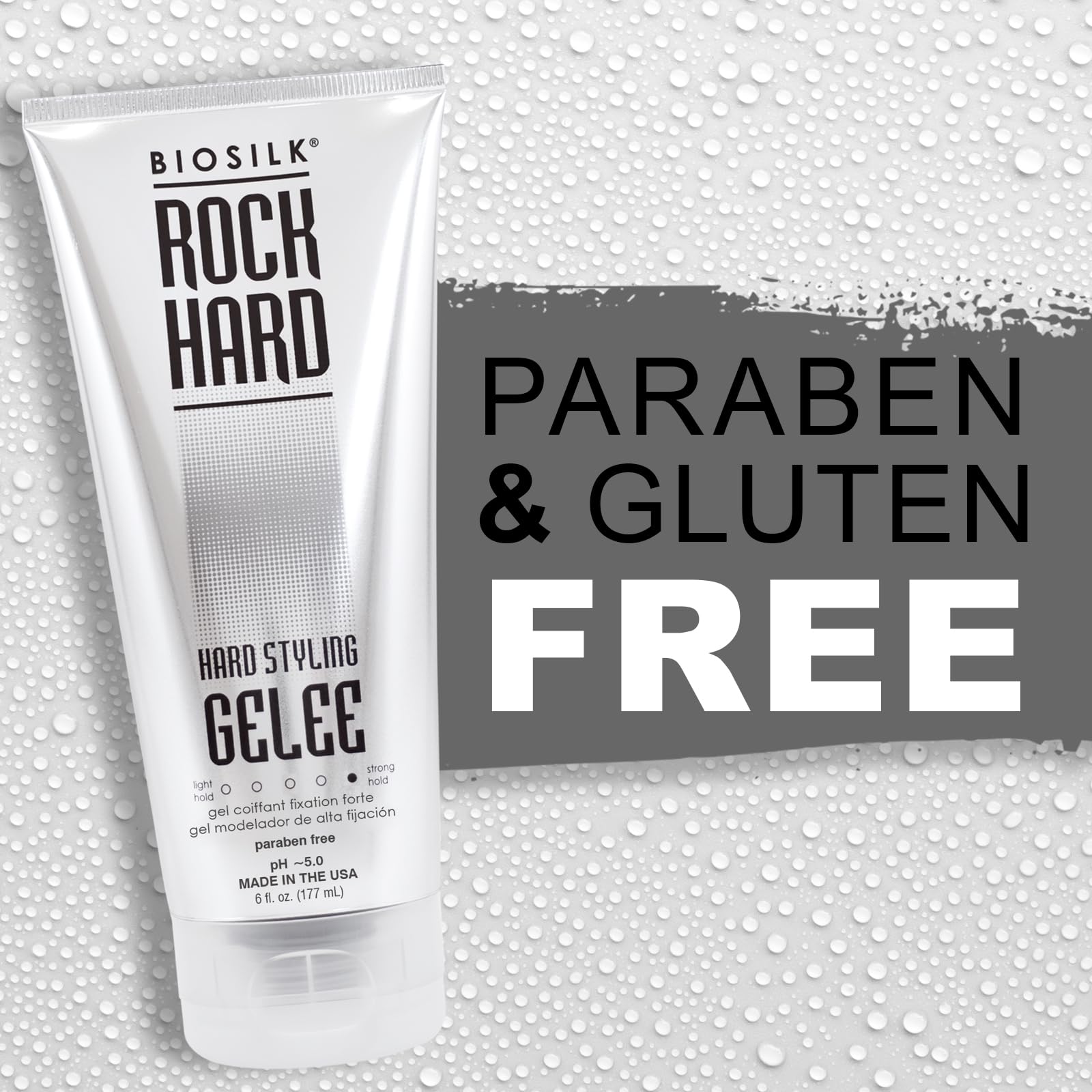 Light Gray BioSilk Rock Hard Gel, Firm-Hold Hair Gel for Long-Lasting Styles, Shapes, Defines & Adds Shine, Sulfate-Free, Paraben-Free, Cruelty-Free, 6 Oz